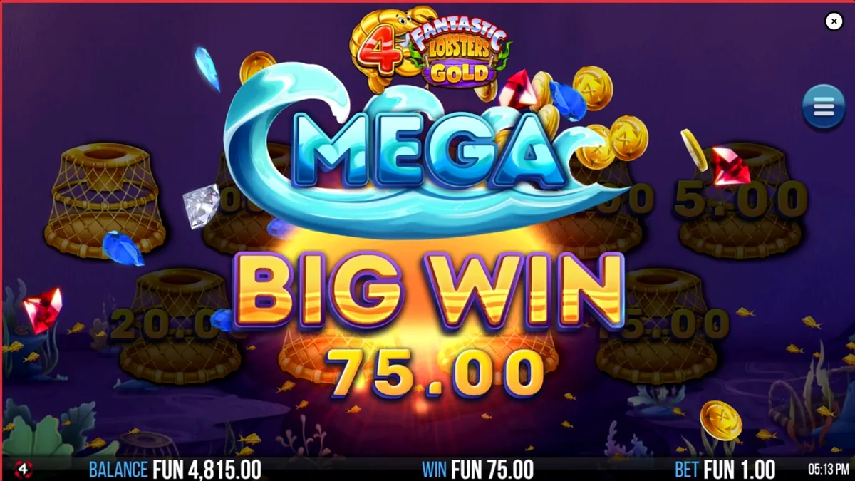 Interface vibrante do slot 4 Fantastic Lobsters Gold com criaturas marinhas