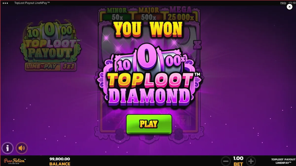 Interface do slot TopLoot Payout LineNPay com tema de tesouro e cofres